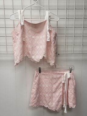 NWOT, SWEET Pink Two-Piece Skort Set with Tie Straps, LARGE